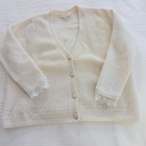 Sezane cream cardigan with lace trim